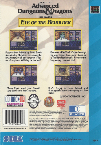 Advanced Dungeons & Dragons: Eye of the Beholder Back Boxart