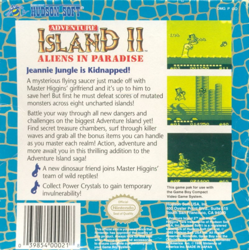 Adventure Island II: Aliens in Paradise Back Boxart