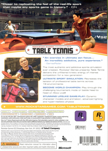 Rockstar Games Presents Table Tennis Back Boxart