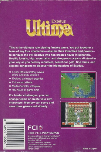 Ultima: Exodus Back Boxart
