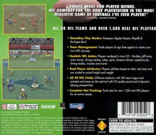 NFL GameDay (Reprint) Back Boxart