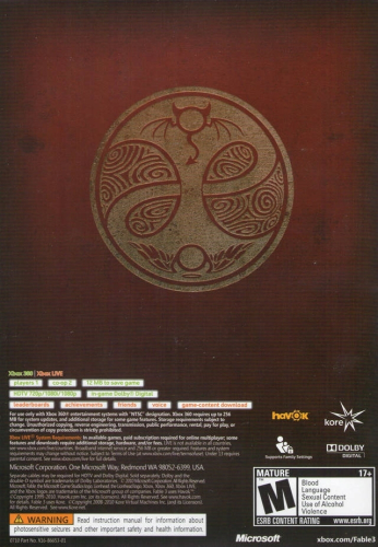 Fable III (Limited Collector's Edition) Back Boxart