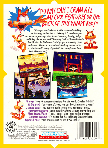 Bubsy in Claws Encounters of the Furred Kind Back Boxart