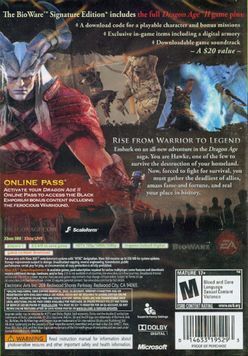 Dragon Age II (Bioware Signature Edition) Back Boxart