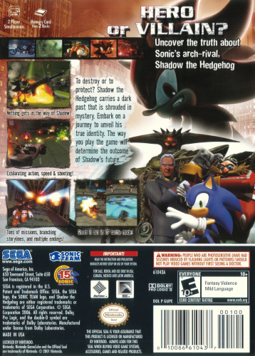 Shadow the Hedgehog (Player's Choice) Back Boxart