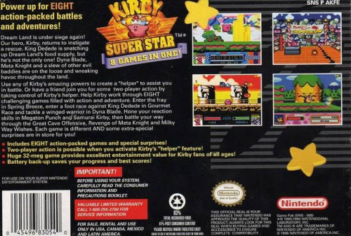 Kirby Super Star - 8 Games in One! Back Boxart